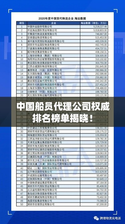 中国船员代理公司权威排名榜单揭晓！